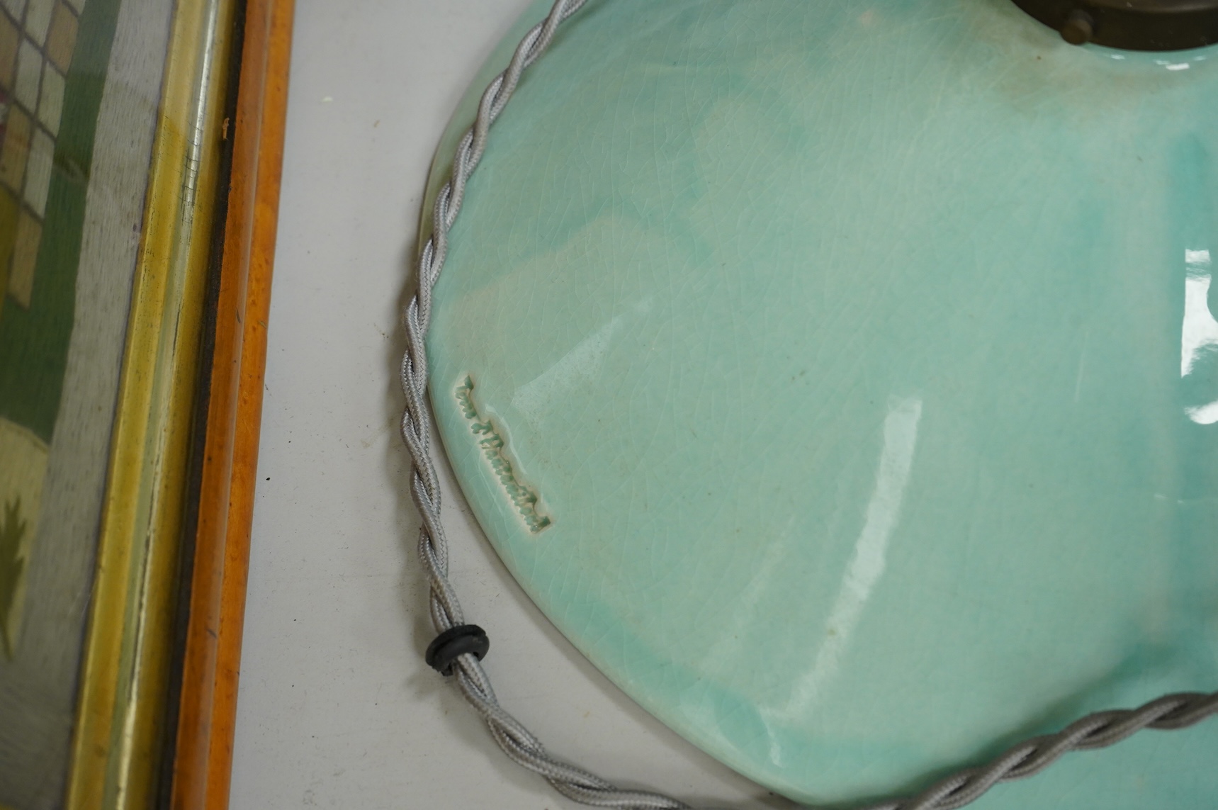 A French eathernware 'rise and fall' light fitting